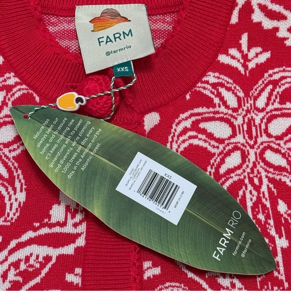 Farm Rio Red Tropical Jacquard Knit Cardigan Size XXS NWT Red Pattern Sweater - Picture 7 of 9